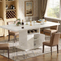 Extendable Dining Table for 4-6, 47-63 Inch Rectangle Kitchen Dining Table with Storage, Expandable Modern Rectangle Dinner Table with Faux Marble Top for Kitchen, Dining Room, White Faux Marble