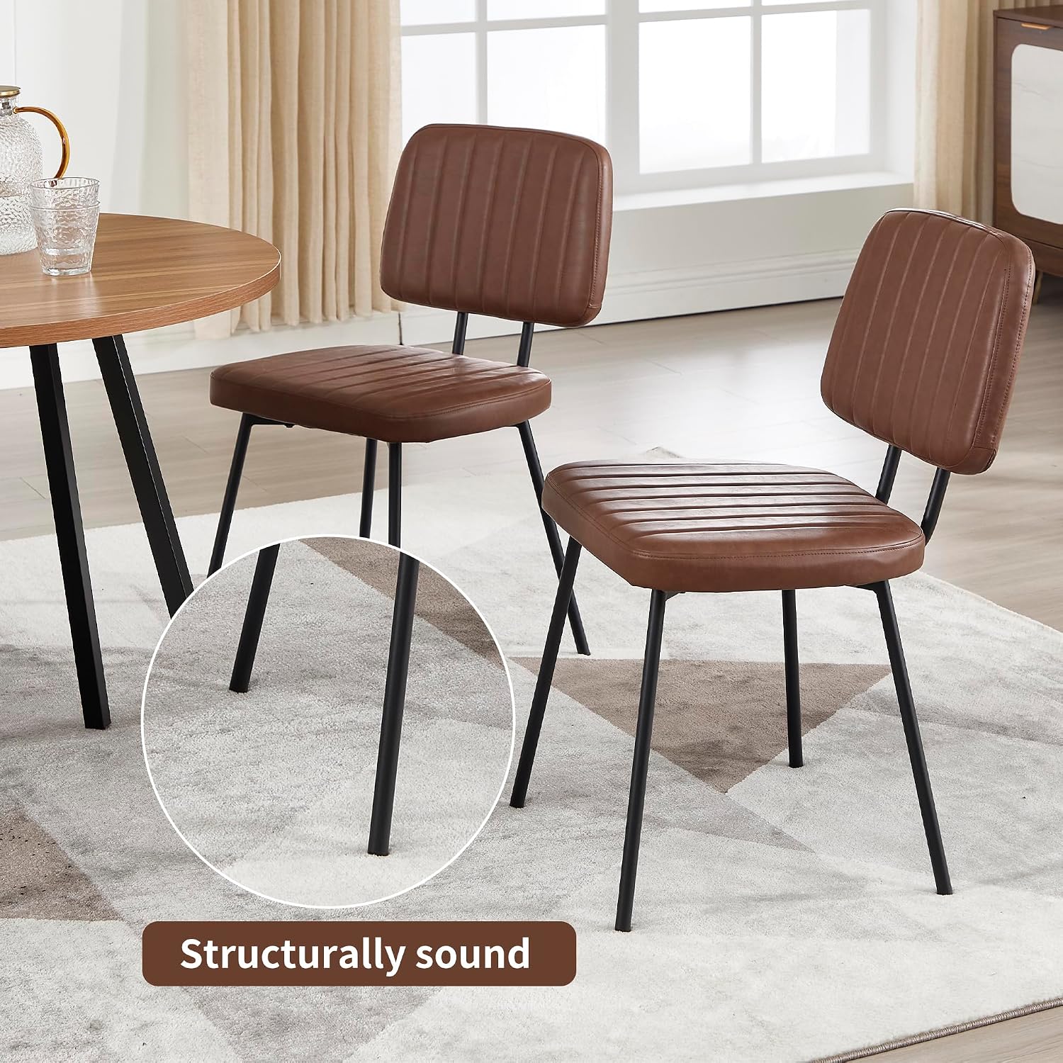 VipDesk Dining Chairs Set of 2, Faux Leather Upholstered Dining Chairs, Mid Century Modern Kitchen Dining Room Accent Chairs with Curved Backrest and Steel Frame for Living Room, Vanity - Coffee