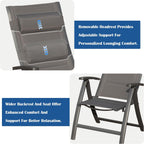 Domi Patio Folding Chairs Set of 2, Outdoor Reclining Chairs Set with Moveable Headrest, Aluminum Frame Outdoor Portable Chairs with Adjustable High Backrest and Padded Textilene Fabric Seat