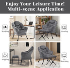 Lazy Chair with Ottoman, Comfy Accent Lounge Chair with Side Pocket, Modern Reading Armchair with Footrest, Upholstered Sofa Chair for Small Spaces, Bedroom, Living Room, Dorm, Darkgrey