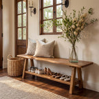 55-Inch Solid Wood Entryway Bench, Farmhouse Long End of Bed Bench with Live-Edge, Indoor Dining Seat for Entrance, Bedroom, Living Room, Dining Room, Easy Assembly, Brown