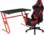 Flash Furniture Red Gaming Desk and Red/Black Footrest Reclining Gaming Chair Set with Cup Holder and Headphone Hook