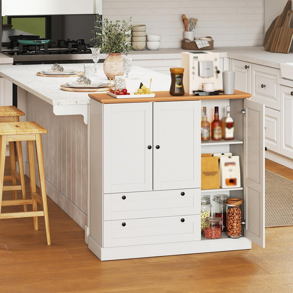 Buffet Cabinet with Storage, 47.5” Modern Sideboard with 3 Doors & 2 Drawers, Credenza for Living Room, Wooden Coffee Bar Cabinet with Removable Shelf for Kitchen Dining, White