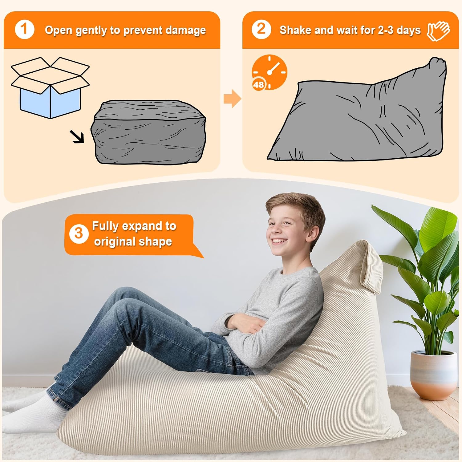 Lukeight Bean Bag Lounger Chair with Memory Foam for Kids Teens Adults, Bean Bag Sofa with Removable Cover, Cozy Beanbag Chair for Living Room, Lazy Sofa for Gaming and Reading, Large