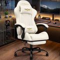 Gaming Chair, Heavy Duty Ergonomic Computer Gaming Chairs, High Back Video Game Chairs, 400 lbs Lumbar Support Linked Armrests Adult sillas Gamer with Retractable Footrest (Off-White)