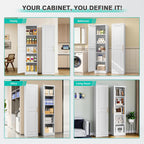SISESOL 71" Tall Narrow Storage Cabinet with 1 Door and 5 Shelves,Slim Kitchen Pantry Cabinet,White Metal Bathroom Cabinets,Large Cupboard for Home,Kitchen,Laundry,Bathroom