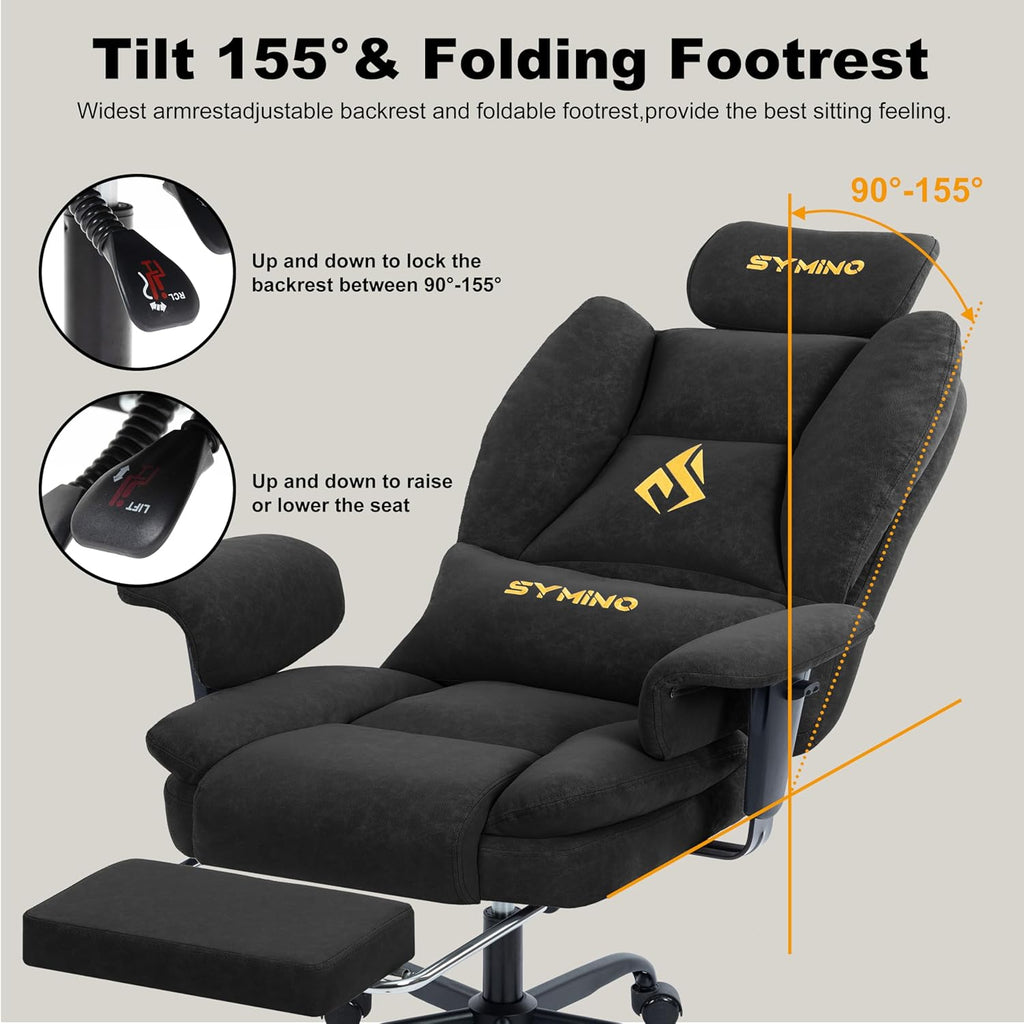 Symino Gaming Chair with Foot Rest, Unique Up/Down Armrests, PU Leather Ergonomic High Back Chair, 150° Recline Solid Color Computer Desk Chair, Black