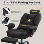 Symino Gaming Chair with Foot Rest, Unique Up/Down Armrests, PU Leather Ergonomic High Back Chair, 150° Recline Solid Color Computer Desk Chair, Black