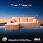 ovios 104" Cloud Boneless Couch with Glitter Fabric, Moudular Sectional Sofa with Deep Seat, No Assembly Required, Modern Minimalist L Shaped Couches with Chaise for Living Room, Pink