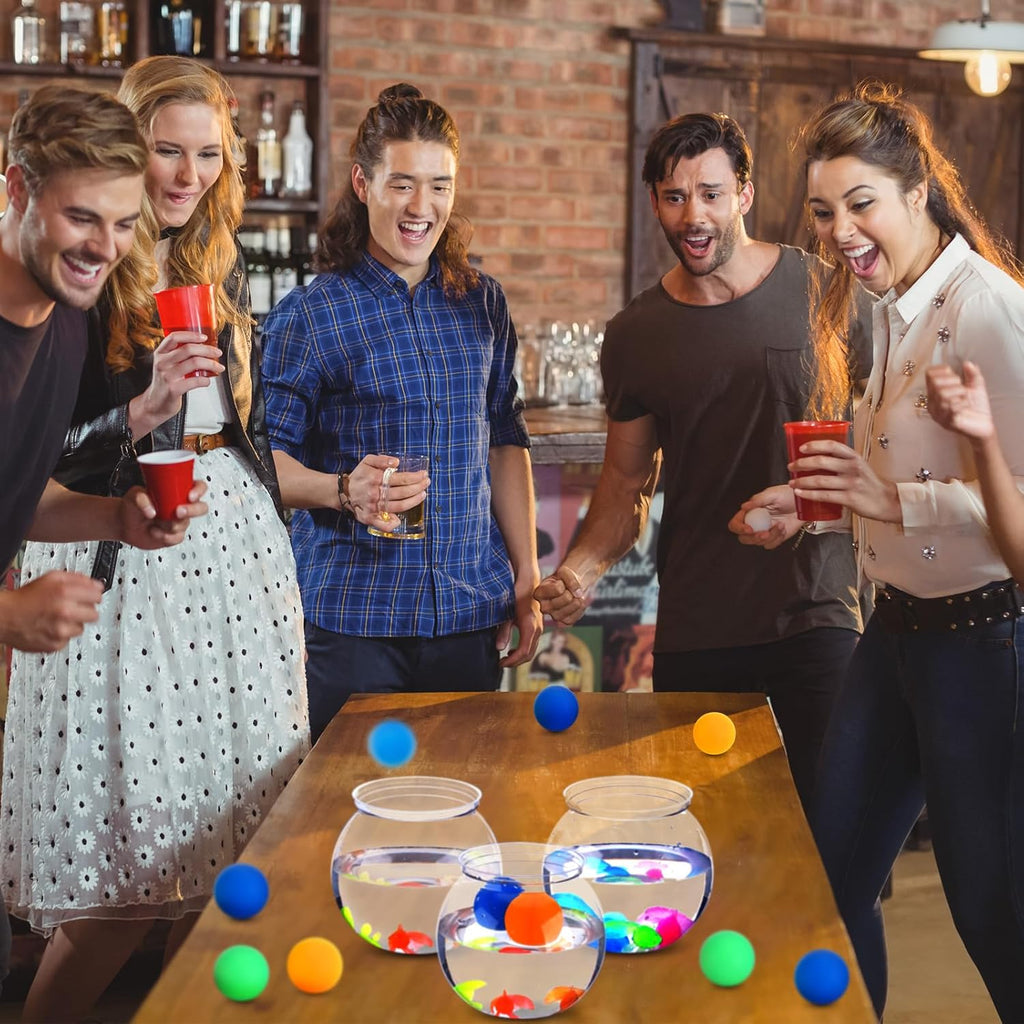 Jingmore 12 Set 30 oz Fishbowl Table Tennis Carnival Game Favors with Bounce Round Bowls Multicolor Balls Plastic Gold Fish for Adults Carnival Game Party Activity Prizes