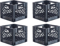Hudson Exchange 13 x 13 x 11" (16 Quart, 4 Pack) Mesh Commercial Grade Milk Crate Handled Storage Container Tote, Black