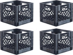 Hudson Exchange 13 x 13 x 11" (16 Quart, 4 Pack) Mesh Commercial Grade Milk Crate Handled Storage Container Tote, Black