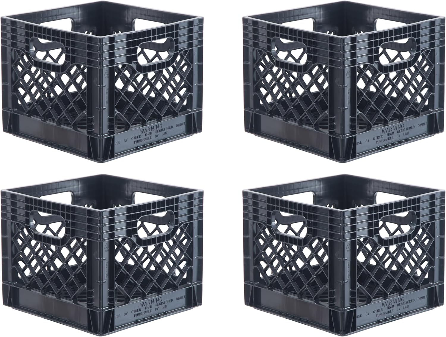Hudson Exchange 13 x 13 x 11" (16 Quart, 4 Pack) Mesh Commercial Grade Milk Crate Handled Storage Container Tote, Black