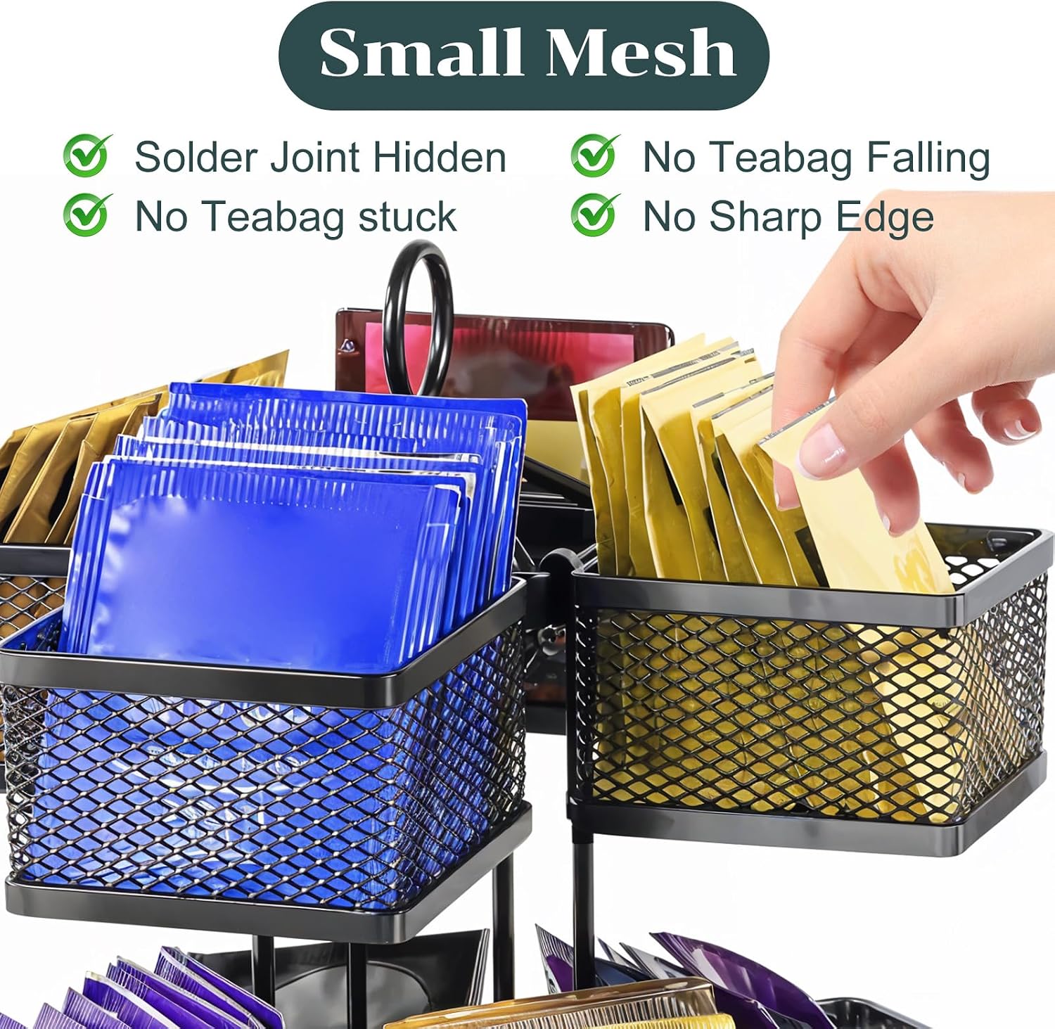 Tea Bag Organizer, Tea Bag Storage Holder Spinning Carousel 96 Teabags Container, Lazy Susan Coffee Creamer Sweetener Tea Caddy for Kitchen Counter Cabinet Pantry Shelf Organizer