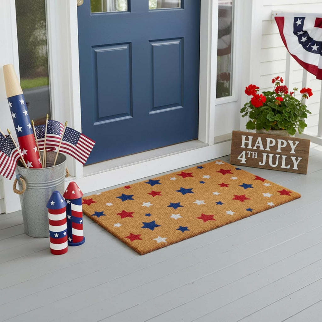 Patriotic Door Mat 4th of July Star Doormat Independence Day Welcome Doormats National Day Front Door Rugs for Entrance Porch Outdoors Decor 17" x 29"