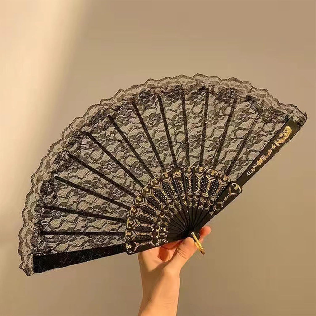 Renaissance Gothic lady Folding Lace Fan Handheld with Tassels For Wedding Bridal Tea Dancing Party