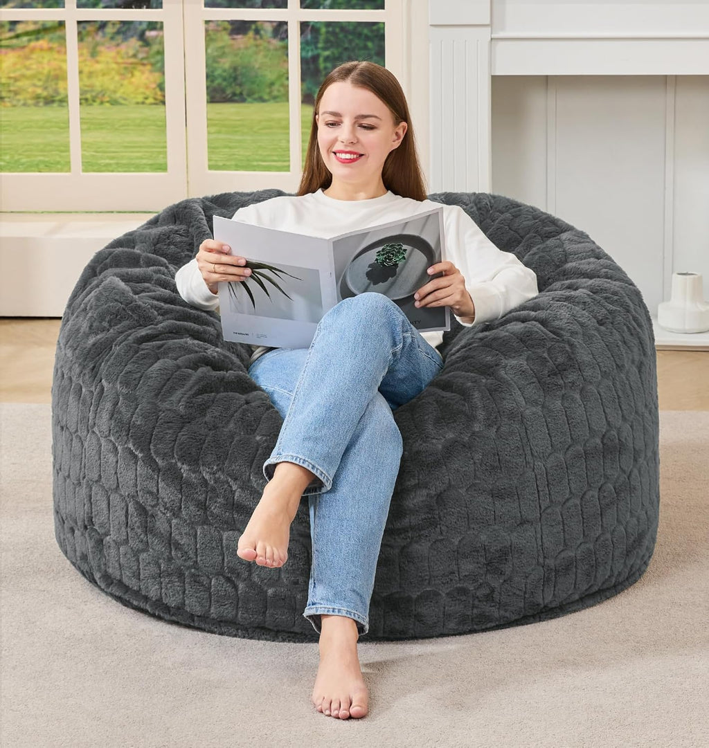 Hobestluk Bean Bag Chairs Adult Bean Bags with Fluffy Cover, Large Beanbag Chair with Filler Giant Bean Bag Chairs for Adults for Living Room, Bedroom (Dark Grey, 3FT - 36” x 36” x 22”)