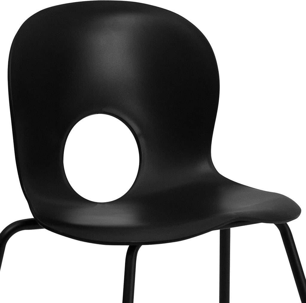 Flash Furniture 5 Pack HERCULES Series 770 lb. Capacity Designer Black Plastic Stack Chair with Black Frame
