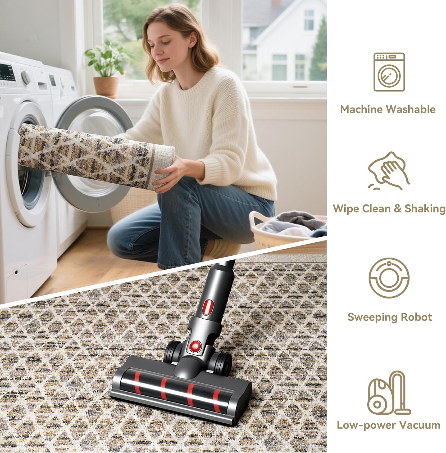Washable Runner Rug 2x6 for Hallway, Non Slip Kitchen Runner Rug, Soft Low Pile Indoor Carpet Runner for Entryway, Laundry Room, Bedroom Decor (2'x6', Beige)