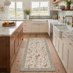 GENIMO 2x5 Runner Rug Non Slip Machine Washable Low Pile for Hallway Kitchen Laundry Room Bedroom Bathroom, Butterfly Garden Print Pattern Light Weight, Dusty Sage