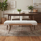 EALSON Modern Ottoman Bench, Upholstered Boucle Fabric Entryway Bench with Metal Legs, 49.5” Cozy Dining Bench for Bedroom Living Room, Beige
