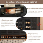 Shoe Cabinet with Louvered Doors, Freestanding Entryway Shoe Storage Cabinet with Drawer & Open Compartment, Modern Bamboo Shoe Rack Organizer with Thickened Adjustable Shelves for Closet