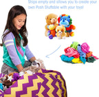 Posh Creations Stuffable Kids Stuffed Animal Storage Bean Bag Chair Cover - Childrens Toy Organizer, Large 38" - Pattern Chevron Purple and Yellow
