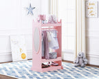 UTEX Kids Dress up Storage with Crown-Shaped Top and Mirror | Open Hanging Armoire Closet, Kids Wardrobe Closet, Water-based Paint