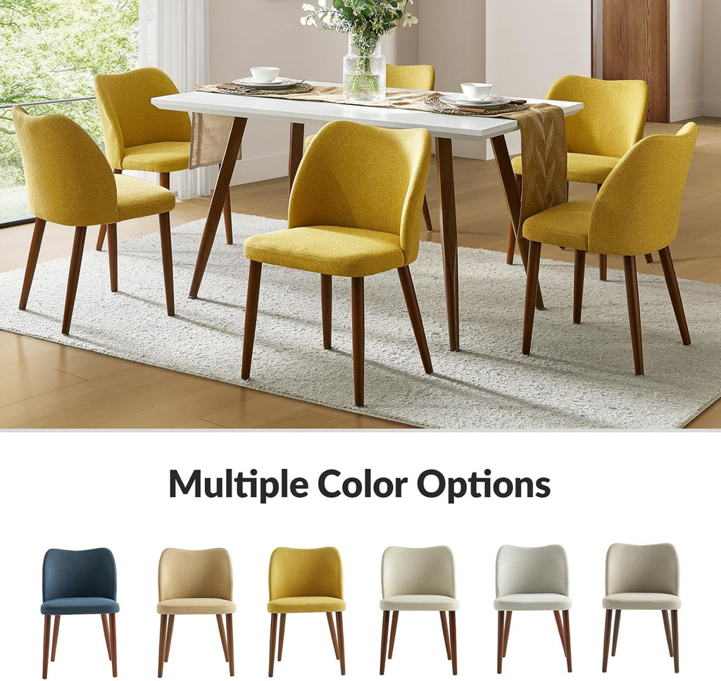 Dining Chairs Set of 2, Upholstered Kitchen Dining Room Chair Set Morden Accent Side Dinner Chair with Curved Padded Back Wood Legs for Restaurant/Cafe, Mustard