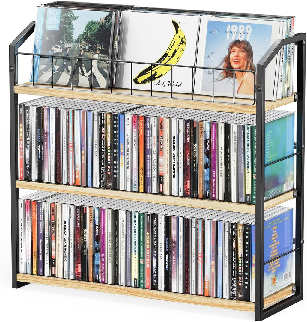 3-Tier CD Holder, CD Storage Rack for Non-slip Feet, Premium Display Organizer Tower for Collection, Modern Heavy-Duty Storage Shelf 11 lb Per Shelf Capacity, Store up to 123 CDs