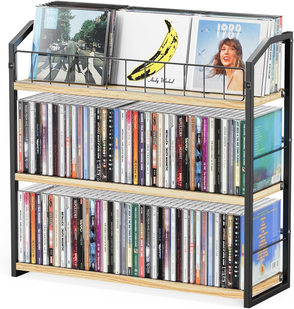 3-Tier CD Holder, CD Storage Rack for Non-slip Feet, Premium Display Organizer Tower for Collection, Modern Heavy-Duty Storage Shelf 11 lb Per Shelf Capacity, Store up to 123 CDs