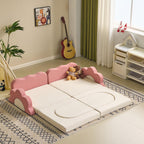 Karl home Kids Couch 12PCS, Modular Kids Play Couch, Indoor Multifunctional Foam Toddler Sofa with Flower Shape, Sectional Convertible Sofa Imaginative Furniture Play Set for Playroom, Pink & White