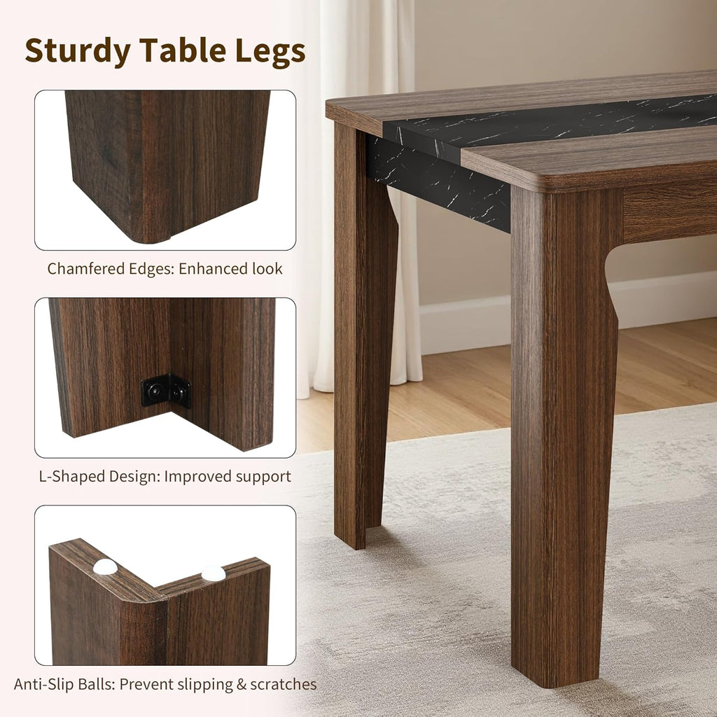iPormis Farmhouse 71" Long Dining Table for 6-8 People, Marble Texture Finish Kitchen Table with Sturdy Wooden Frame, Rectangle Dining Table for Dining Room, Kitchen, Brown