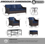 Joyside Wicker Patio Furniture Sets, 8 Pieces Upgraded Large Size Outdoor Furniture with Swivel Rocking Patio Chairs, Patio Dining Chair, 3-Seat Sofa, Outdoor Ottoman, Thick Cushions, Wide Armrest