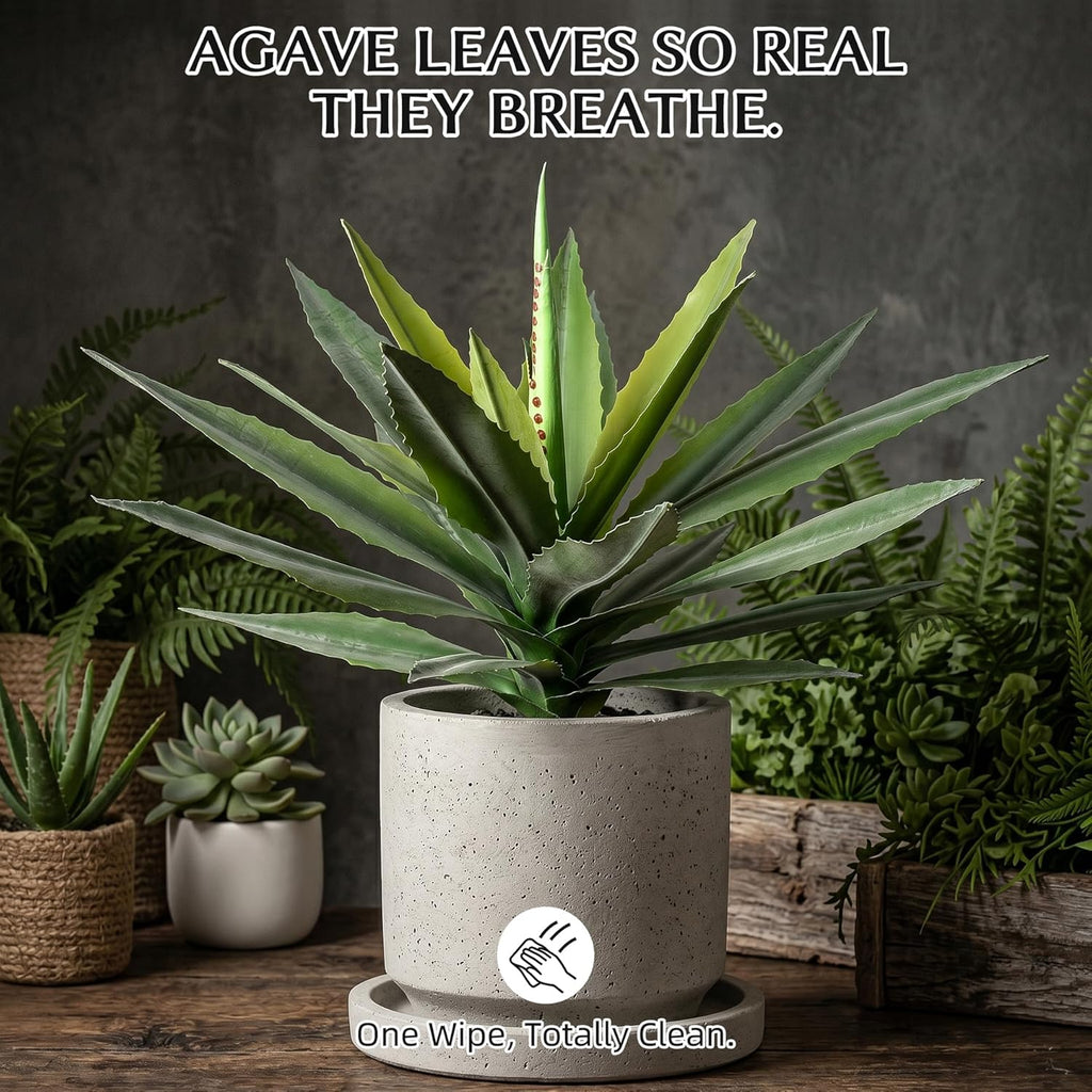 Artificial Agave Plant Outdoor, 22Inch Fake Plants UV Resistant for Indoor, Faux Large Plant Fake Greenery with UV Resistant Decor for Home Porch Garden, Housewarming Gifts（2Pack）