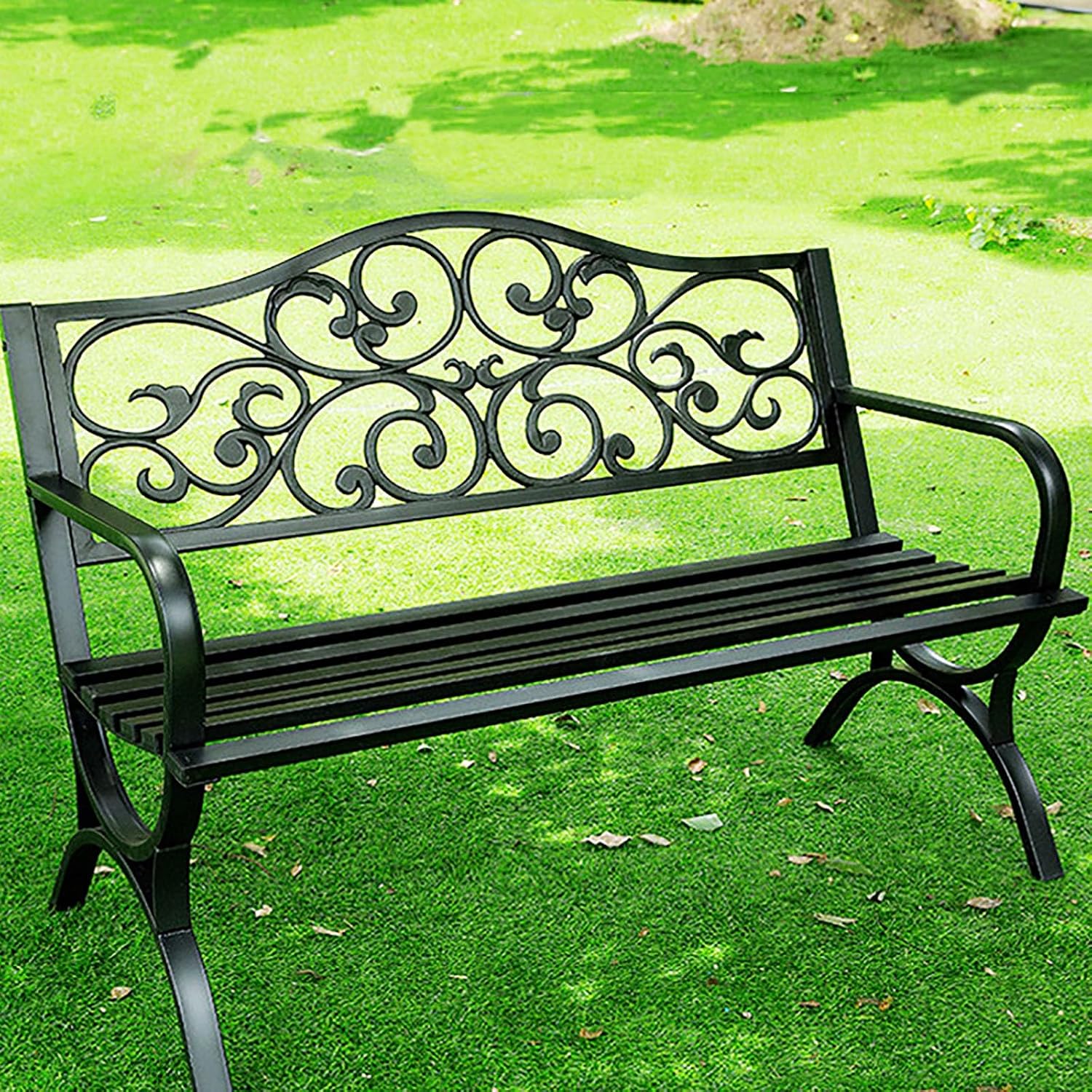 Bench, Garden Bench, Patio Bench for Outdoors Metal Porch Clearance Work Entryway Steel Frame Furniture for Yard(B1)