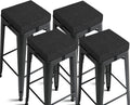 2.5" Thick Bar Stool Cushions with Ties Non-Slip 12"X12" Square Bar Stool Cushion with Machine Washable Cover Set of 4 Indoor Small Chair Pads for Cafe Bistro Stackable Metal Chair Black