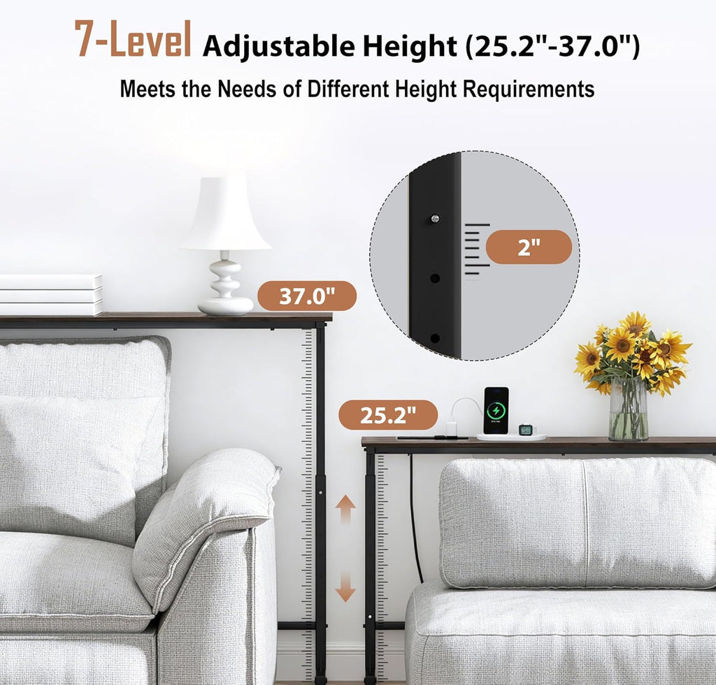 Adjustable Height Narrow Sofa Table with Built-in Power Outlets, 78" Long Console Table Behind Couch Table with Charging Station Skinny Entryway Table for Living Room & Hallway (Rustic Brown)