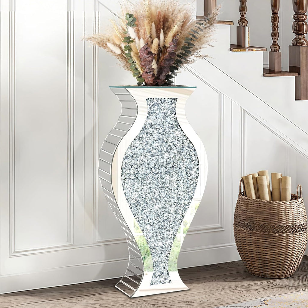 27" Tall Crushed Diamond Floor Vase, Fish-Shaped Silver Large Vases for Decor Living Room, Crystal Mirrored Home Decor Vases for Dried Flower