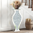 27" Tall Crushed Diamond Floor Vase, Fish-Shaped Silver Large Vases for Decor Living Room, Crystal Mirrored Home Decor Vases for Dried Flower