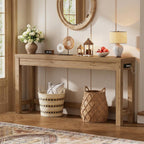 Cyclysio 63" Console Tables for Entryway, Long Console Tables for Living Room, Behind Couch Table, Sturdy Wood Support Farmhouse Entryway Table with 3AC+2USB Charging‌ Station, Natural Oak