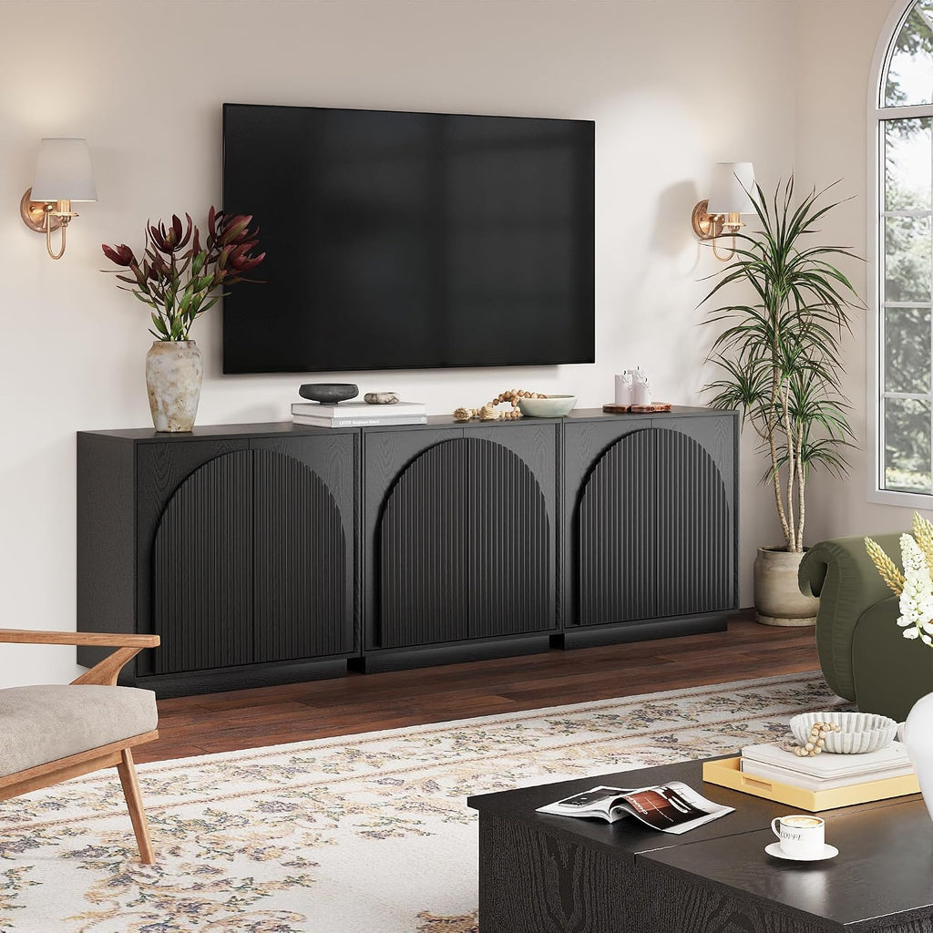 win2win Fluted Sideboard Buffet Cabinet with Storage, 31.5" Modern Accent Cabinet with Double-Layered Arch Doors, Small Wood Console Credenza for Living Room,Dining Room,Entryway,Hallway,Black,1PCS