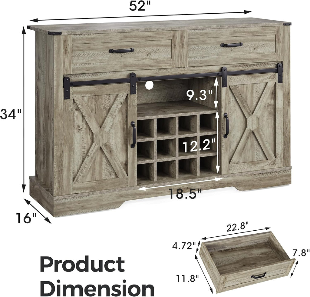 RoyalCraft 52'' Coffee Bar Cabinet with Storage, Farmhouse Sideboard Buffet with with Doors and Shelves, Light Grey