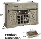 RoyalCraft 52'' Coffee Bar Cabinet with Storage, Farmhouse Sideboard Buffet with with Doors and Shelves, Light Grey