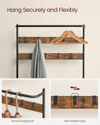 VASAGLE Hall Tree with Bench and Shoe Storage, Entryway Bench with Coat Rack Stand and Shoe Rack, 9 Movable Hooks, Top Bar, Fabric Shelves, Industrial, Rustic Brown and Black UHSR421B01