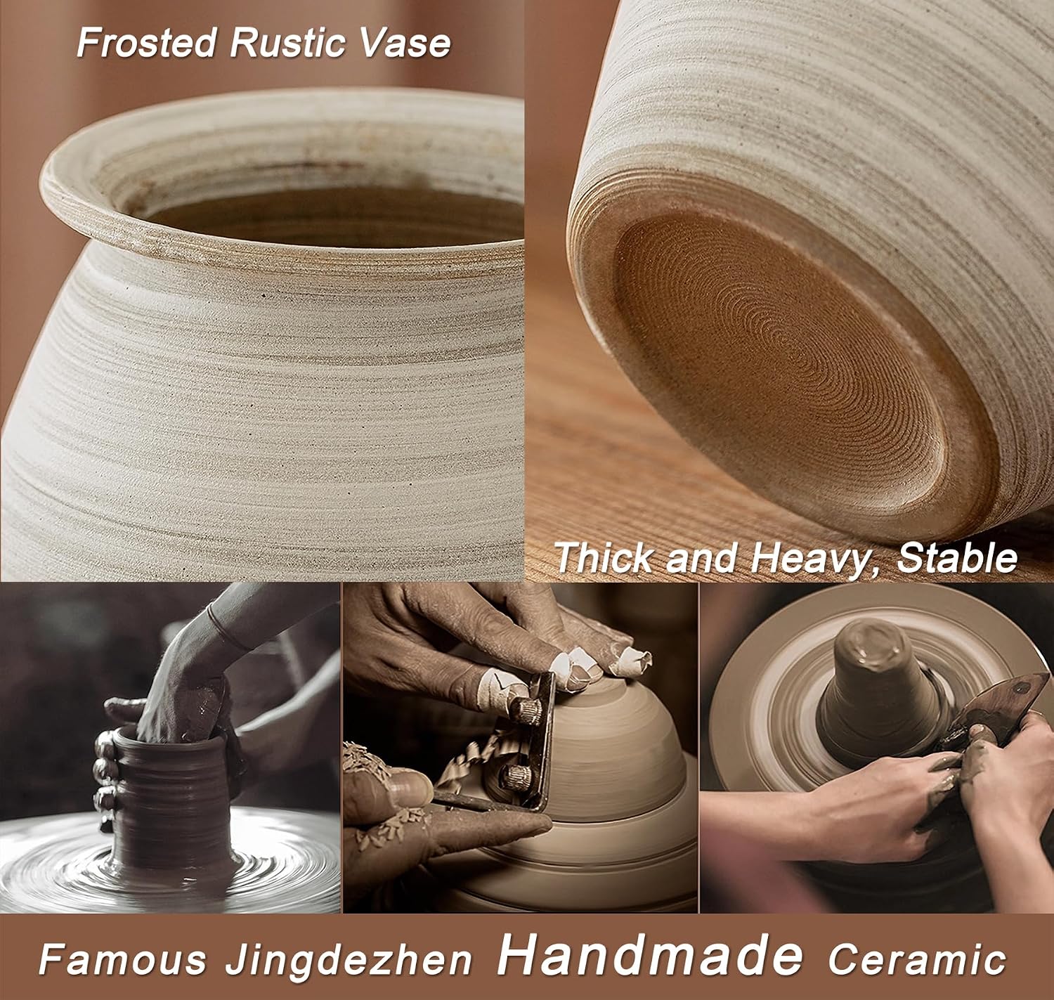 GeLive 9 Inch Textured Matte White Bulbous Ceramic Vase, Handmade Rustic Farmhouse Pottery, Boho Wabi Sabi Minimalist Neutral Centerpiece for Fresh & Dried Flowers, Living Room, Kitchen, Mantel Decor