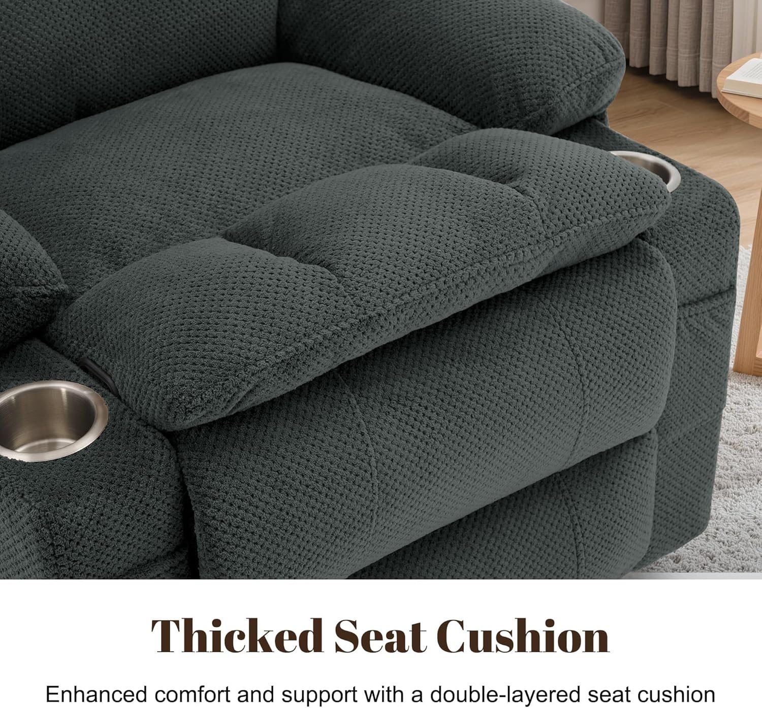 Korser Recliner Chair, 360° Swivel Rocker Recliner for Adults, Rocking Recliners with Massage & Heat, Nursery Rocking Chairs with Cup Holders, Manual Reclining Glider for Living Room, Nursery, Gray