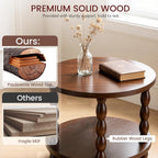 Small Round Side Table, 3-Tier Solid Wood End Table with Storage Shelf, Modern Bedside Tables Night Stand for Living Room, Bedroom, College Dorm, Small Space (Rustic Brown)