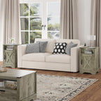 RoyalCraft Farmhouse Nightstand Set of 2 with Charging Station, Wooden End Table, Rustic Night Stand with Storage Cabinet and Shelf, Tall Bedside Table for Bedroom, Living Room, Light Grey