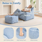 INMOZATA Bean Bag Chair with Ottoman, Cloud Boneless Couch - Oversized Memory Foam Beanbag Set for Adults & Teens, 3FT Plush Corduroy Comfy Lounge Sofa for Bedroom, Dorm & Reading Nook (Light Blue)